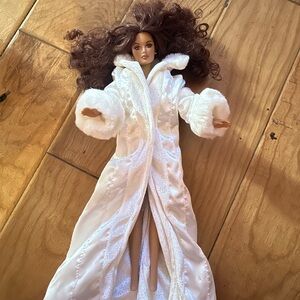 Barbie Doll White Faux Fur Trim Coat